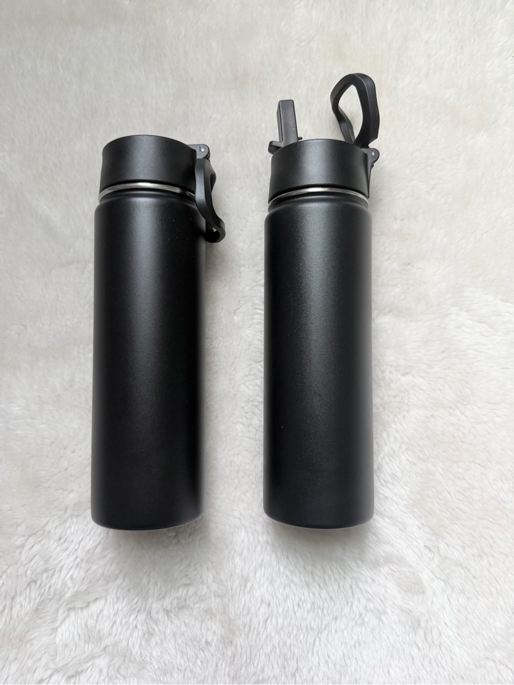 Set of two Insulated Black Stainless Steel Water Bottle with Flip Straw Lid